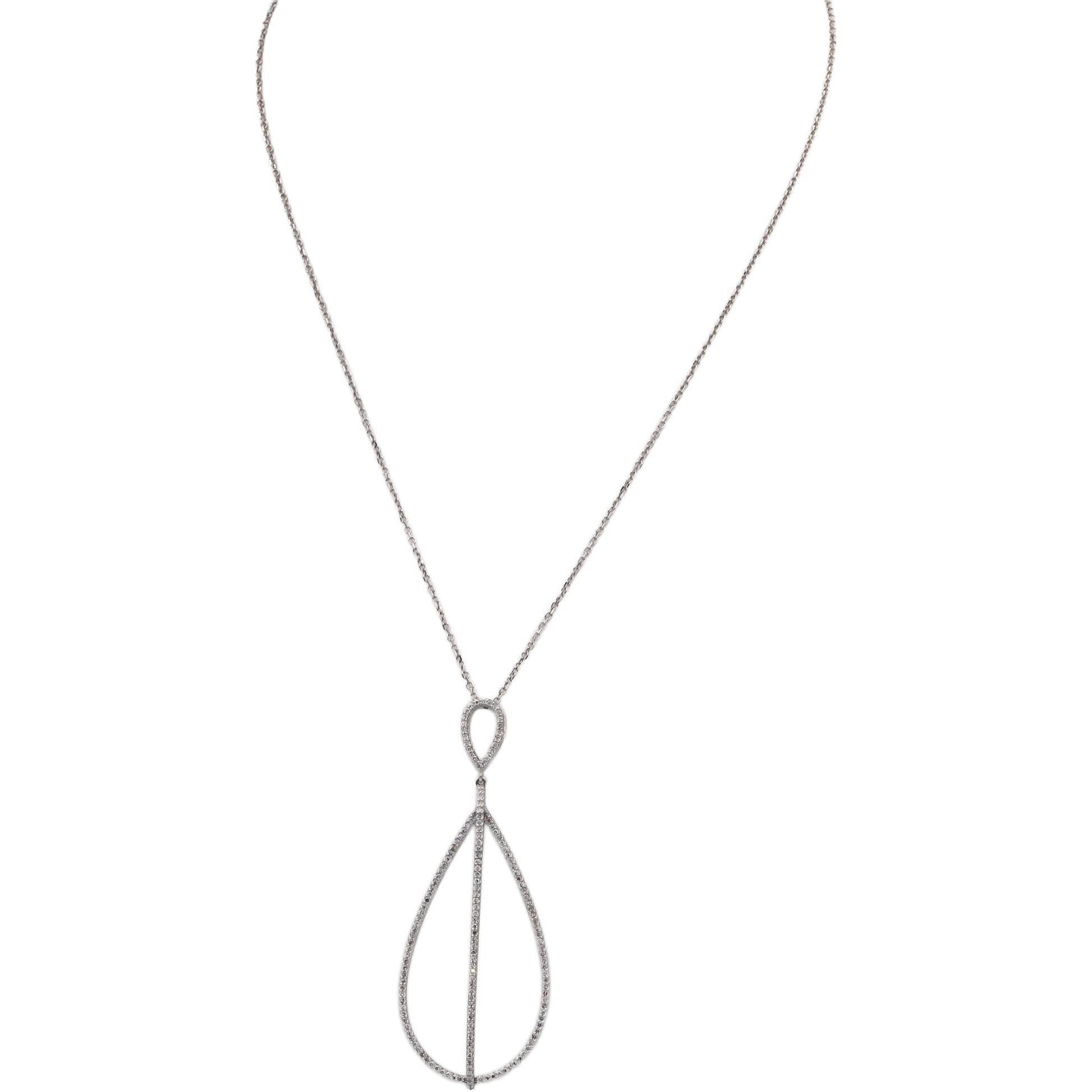 VERA WANG LOVE 10k White Gold Round Diamond Pear Shaped Pendant Necklace 0.50CT