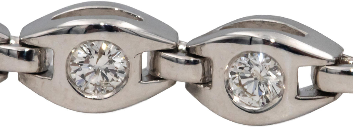 14k White Gold Round Bezel Set Diamond Fancy Link Bracelet 1.60CT
