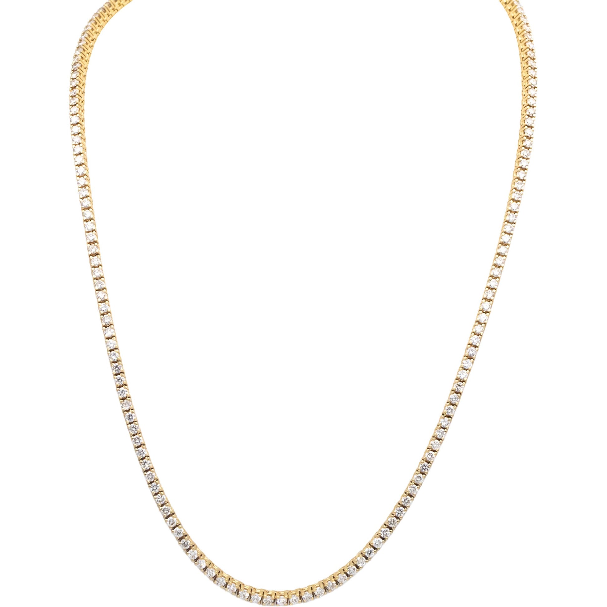 14k Yellow Gold VS Round Diamond Tennis Necklace 10.75CT