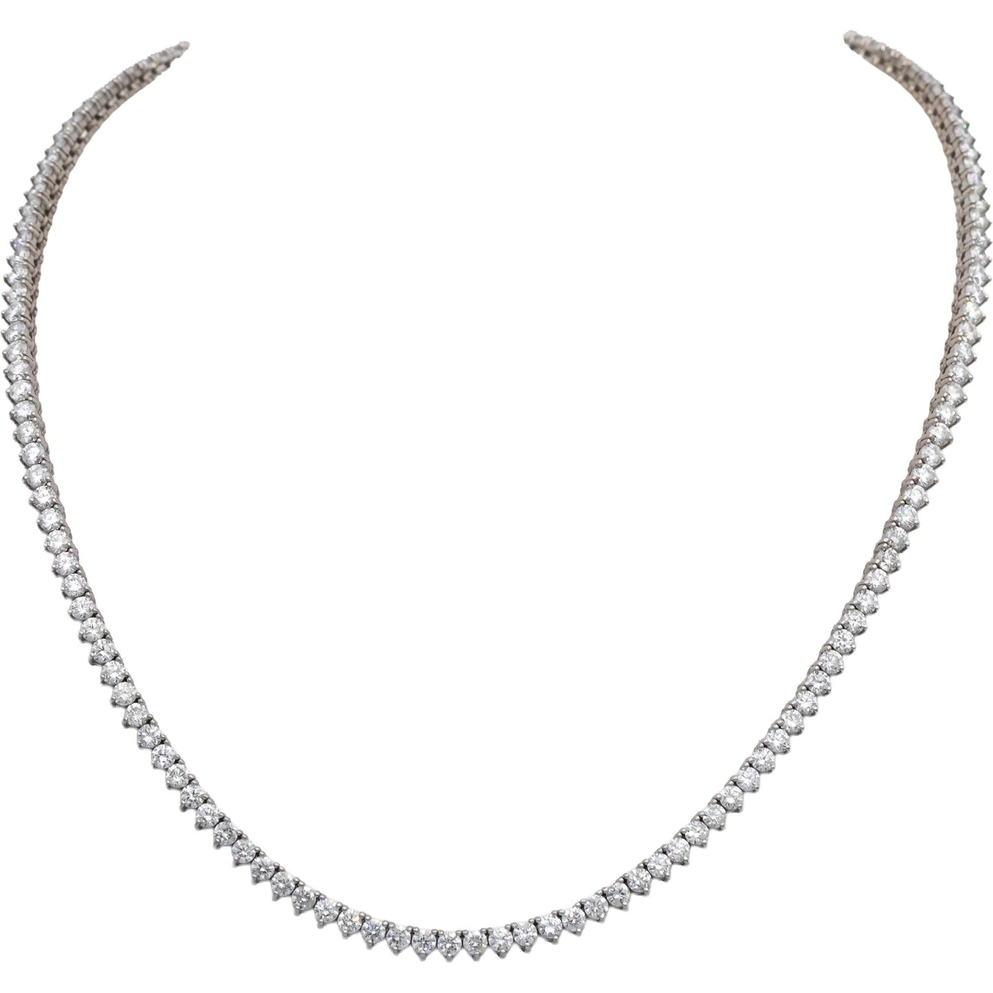 14k White Gold Round Diamond Three-Prong Tennis Necklace 11.81CT