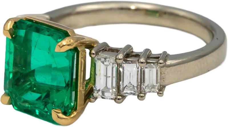 GIA 18k White & Yellow Gold Colombian Emerald & Diamond Ring 4.32CTW Size 6.25