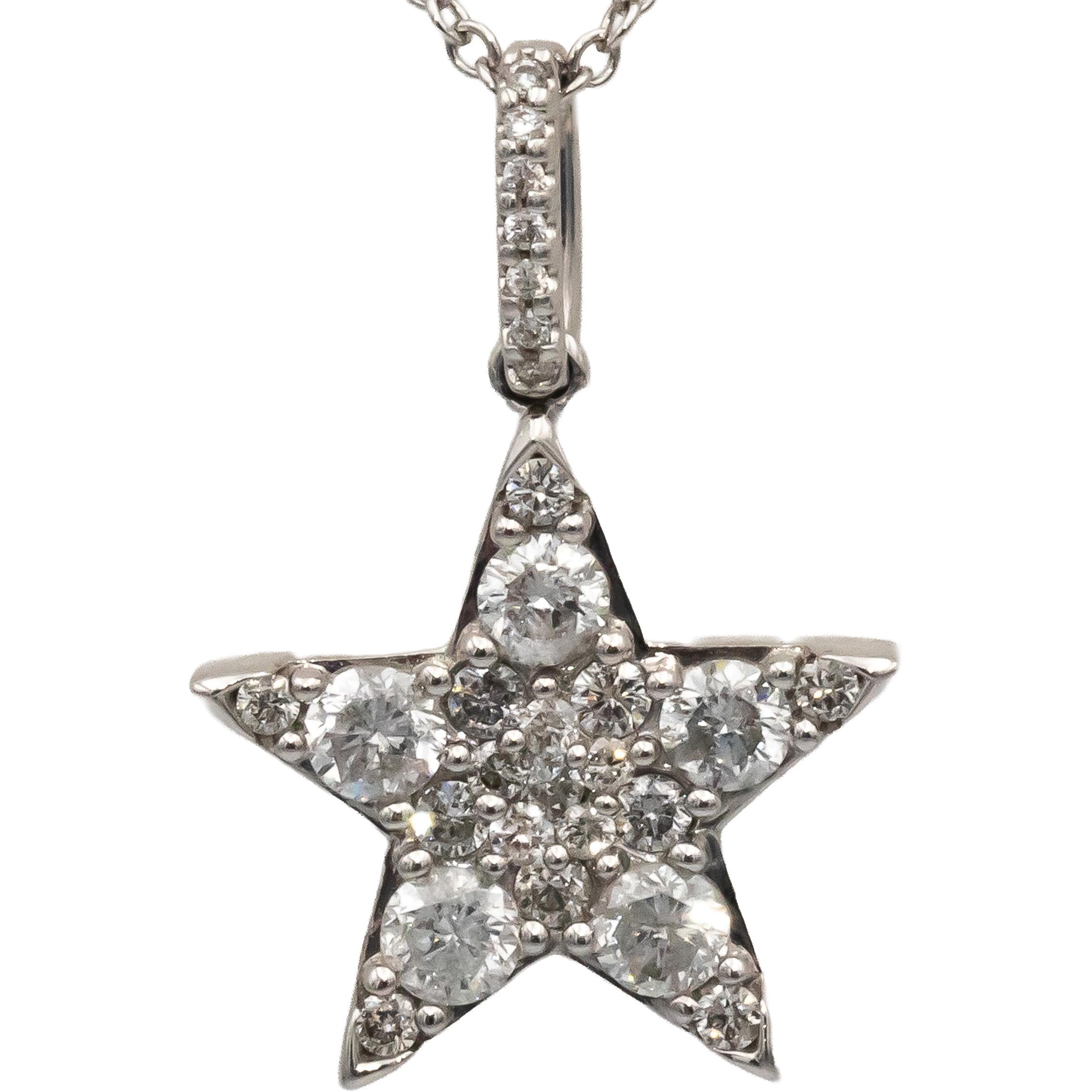 10k White Gold Round Diamond Cluster Star Pendant Necklace 0.75CT