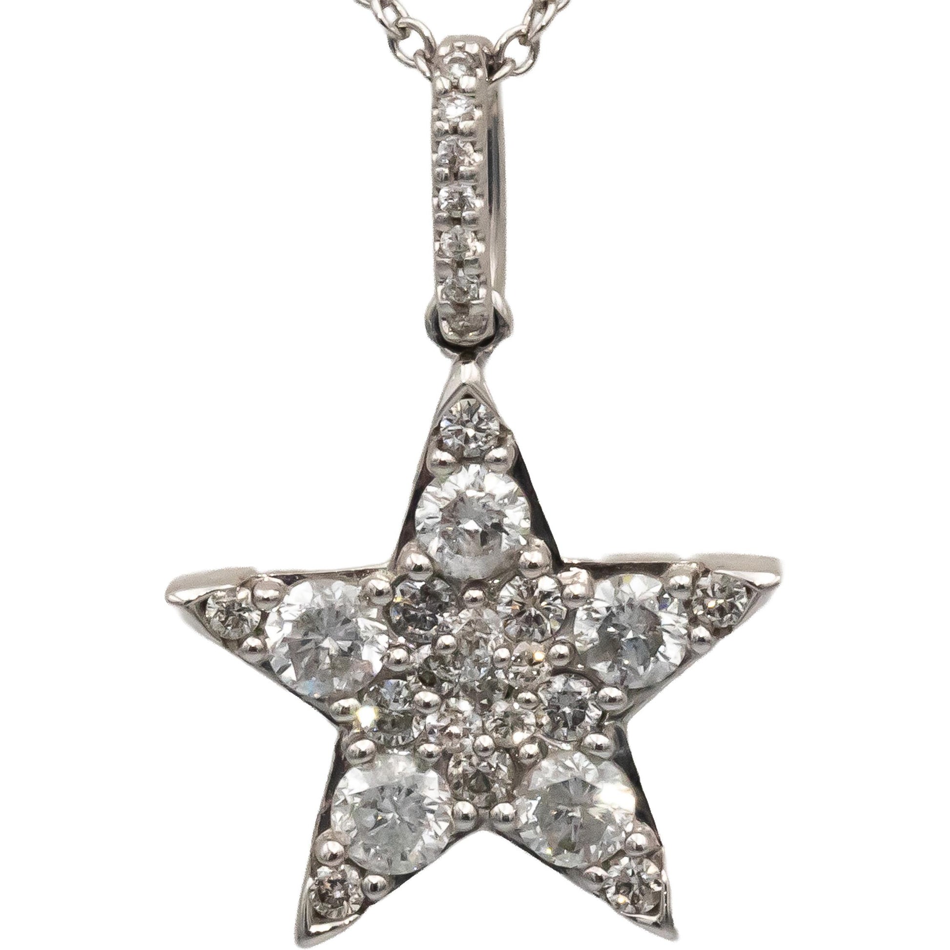 10k White Gold Round Diamond Cluster Star Pendant Necklace 0.75CT