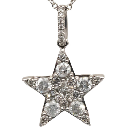 10k White Gold Round Diamond Cluster Star Pendant Necklace 0.75CT