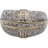 10k White & Yellow Gold Round & Baguette Diamond Cluster Dome Ring 0.60CT Size 7