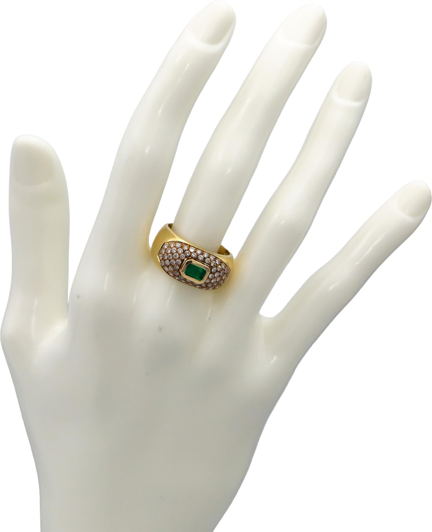 18k Yellow Gold VS Diamond and Emerald Cluster Cocktail Ring 1.25CTW Size 7