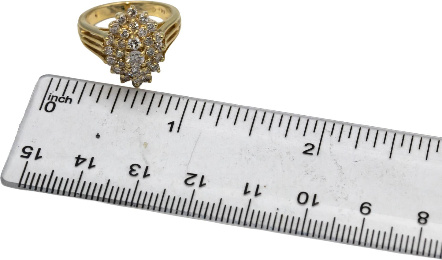 14k Yellow Gold VS Round Diamond Cluster Cocktail Ring 0.75CT Size 5.25