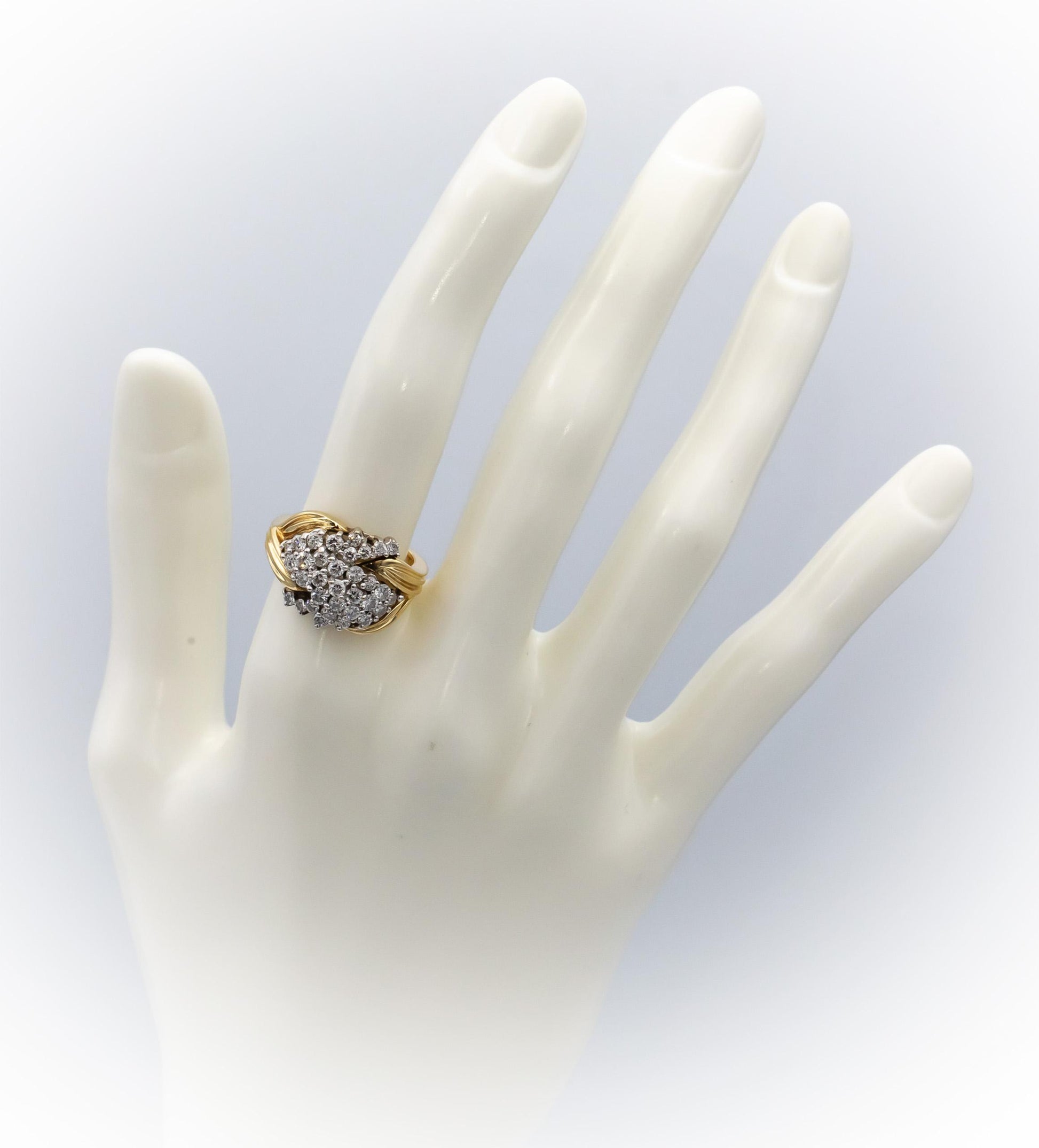 14k Yellow & White Gold Round Diamond Cluster Cocktail Ring 1.0CT Size 6.5