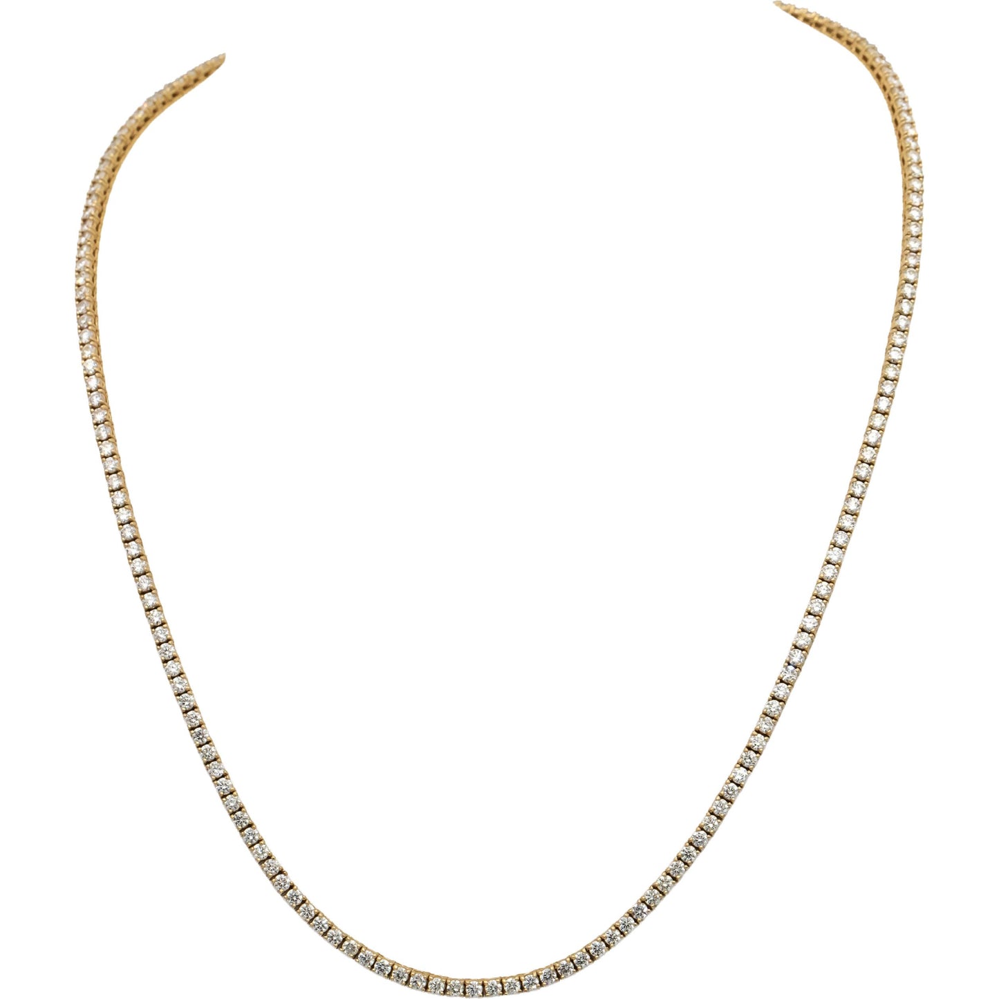 14k Yellow Gold VS Round Diamond Tennis Necklace 7.68CT