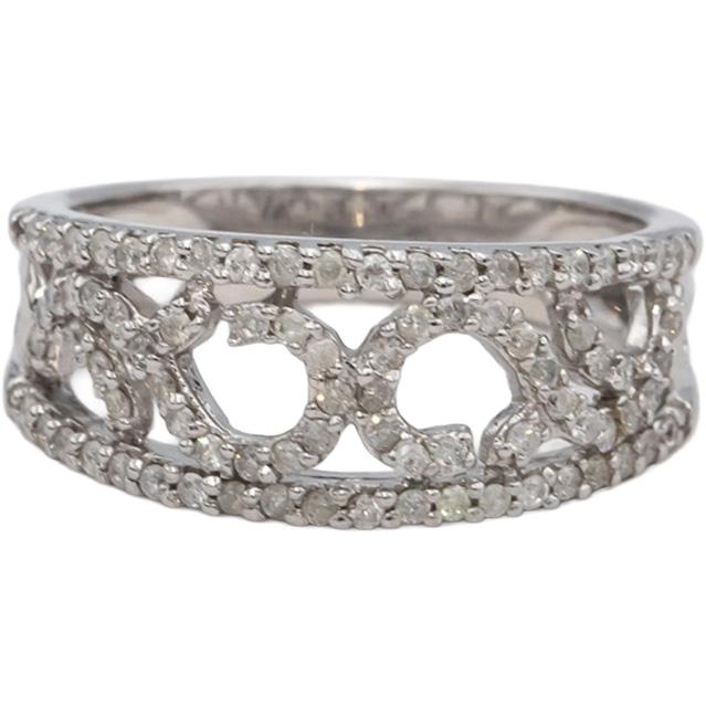 14k White Gold Round Diamond Wide Band Ring 0.35CT Size 7.5