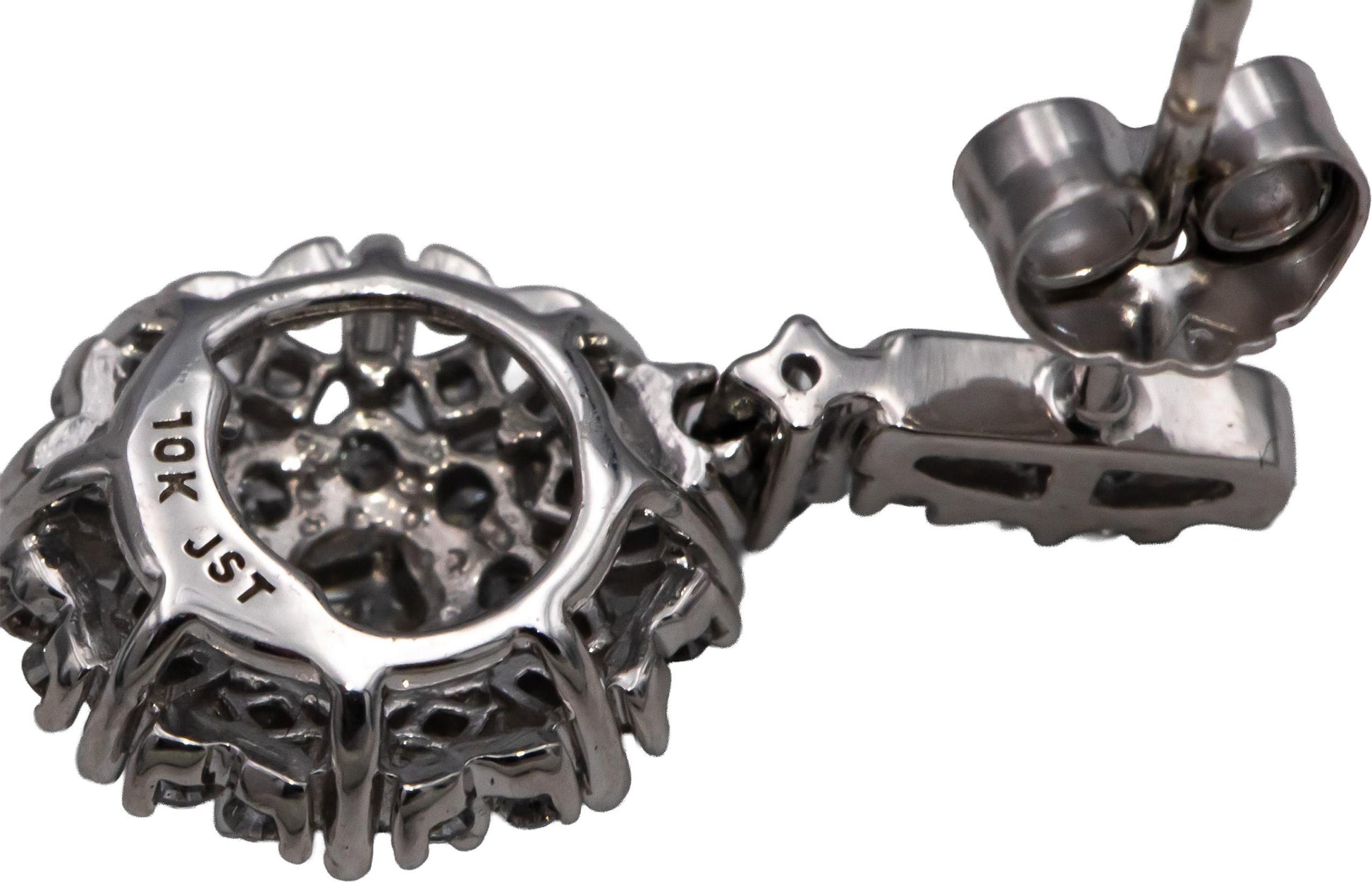 10k White Gold Princess & Round Diamond Cluster Drop Dangle Stud Earrings 1.0CT