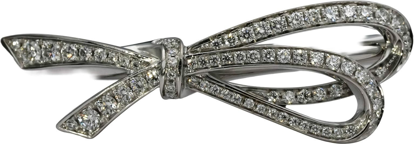 TIFFANY & CO. 18k White Gold VS Round Diamond Bow Cuff Bracelet 0.82CT w/ Pouch