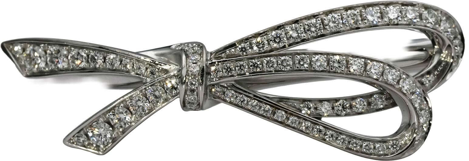 TIFFANY & CO. 18k White Gold VS Round Diamond Bow Cuff Bracelet 0.82CT w/ Pouch