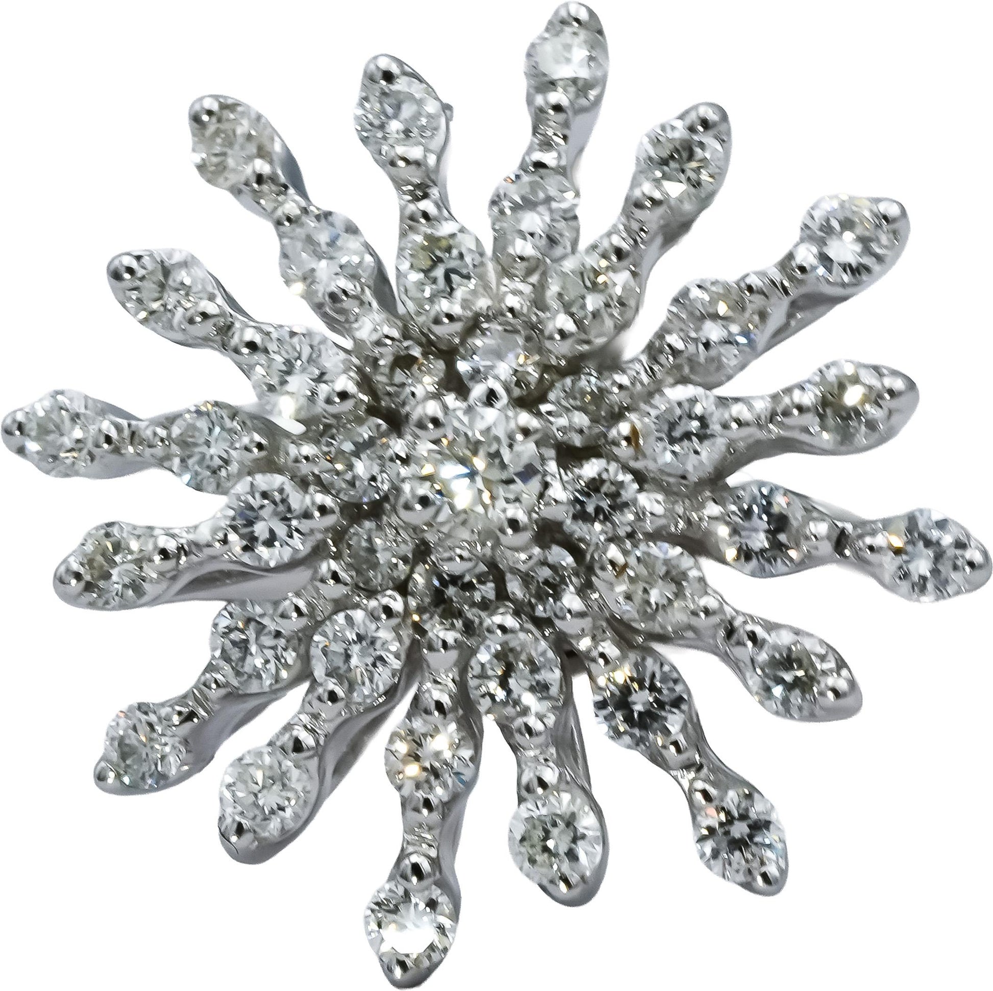 18k White Gold Round Diamond Cluster Snowflake Ring 1.04CT Size 6.5