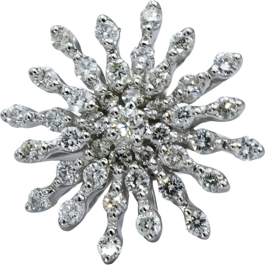 18k White Gold Round Diamond Cluster Snowflake Ring 1.04CT Size 6.5