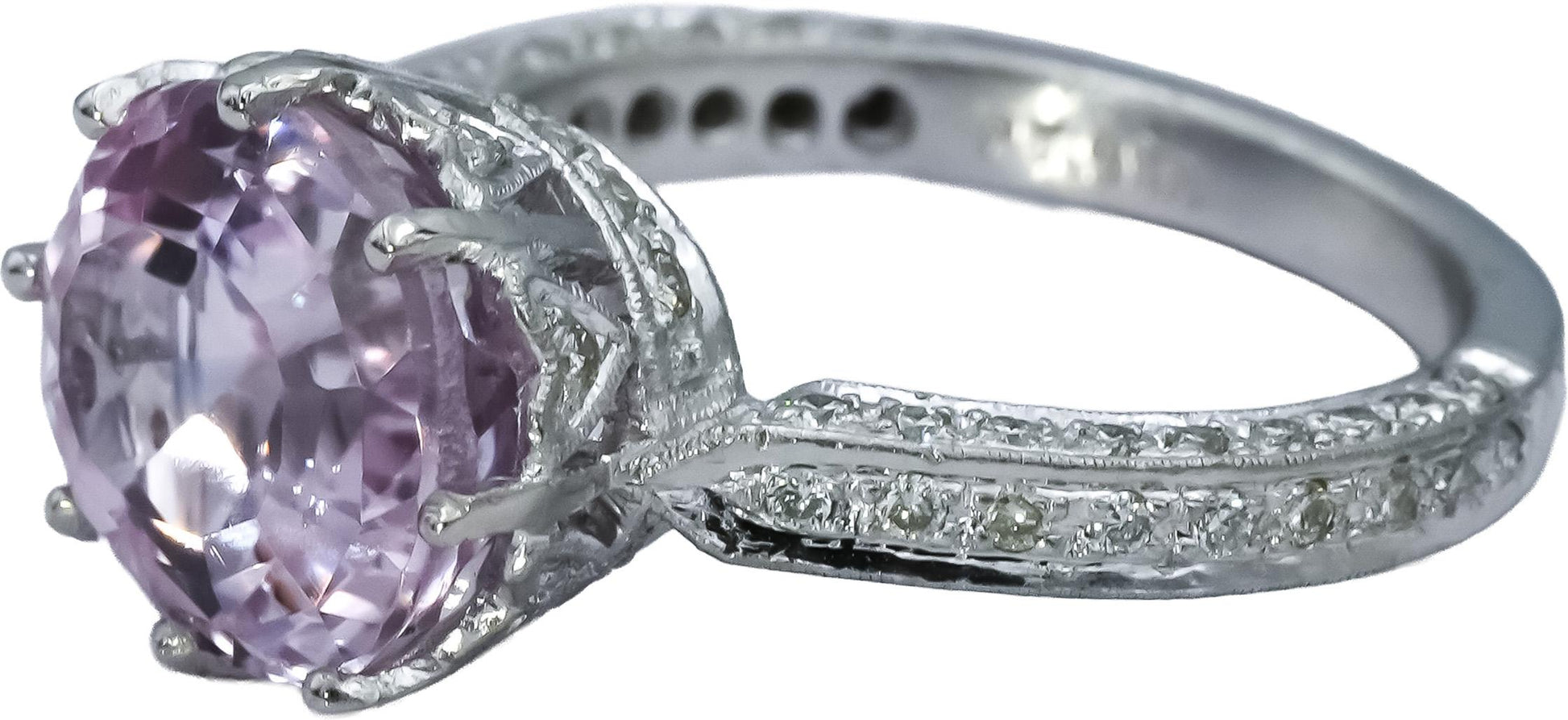 Platinum Oval Cut Kunzite & Round Diamond Cocktail Ring 7.43CTW Size 7.25