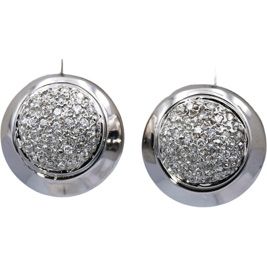 14k White Gold Round Diamond Pave Cluster Button Clip-On Earrings 0.90CT