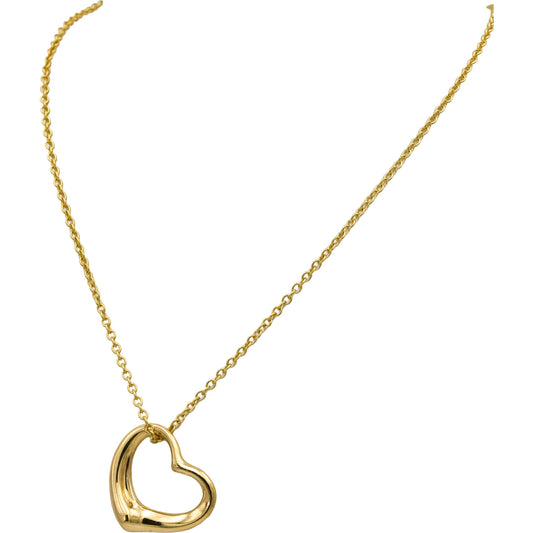 TIFFANY & CO. 18k Yellow Gold Elsa Peretti Open Heart Pendant Necklace w/ Box