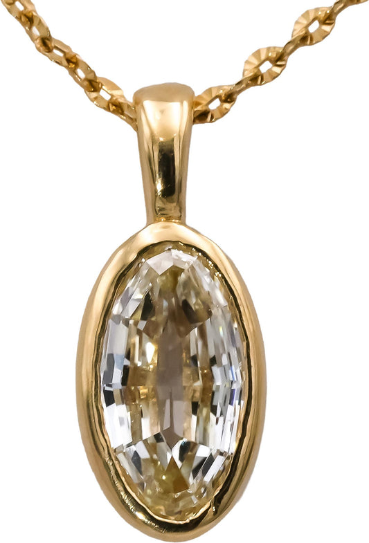 18k Yellow Gold VS Light Yellow Oval Step Cut Diamond Pendant Necklace 1.02CT