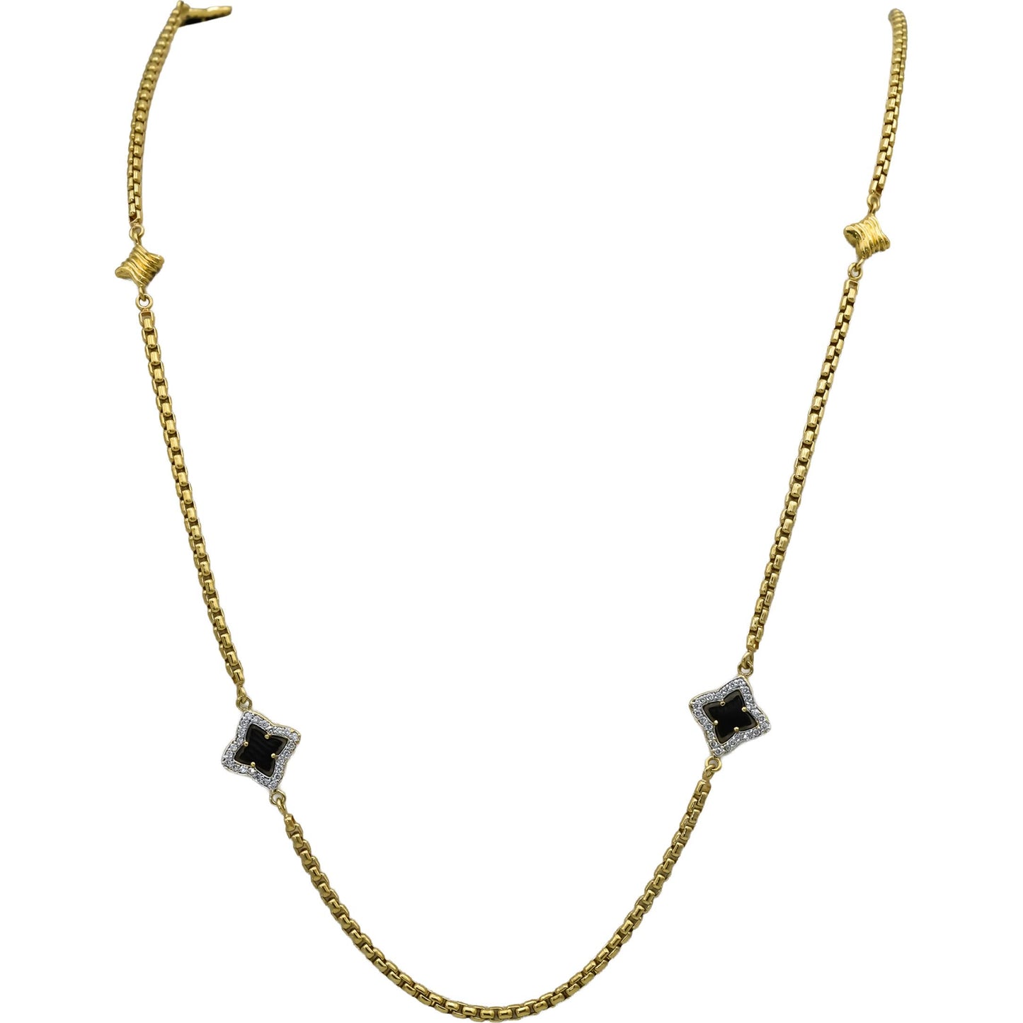 DAVID YURMAN 18k Yellow Gold VS Diamond and Carved Onyx Chain Necklace 1.0CT