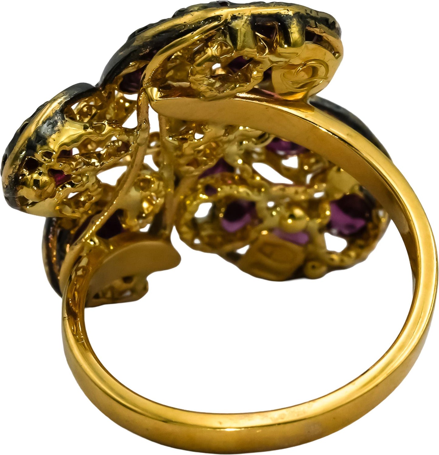 18k Yellow Gold & Rhodium Pink Tourmaline Butterfly Ring 1.25CT Size 7.5