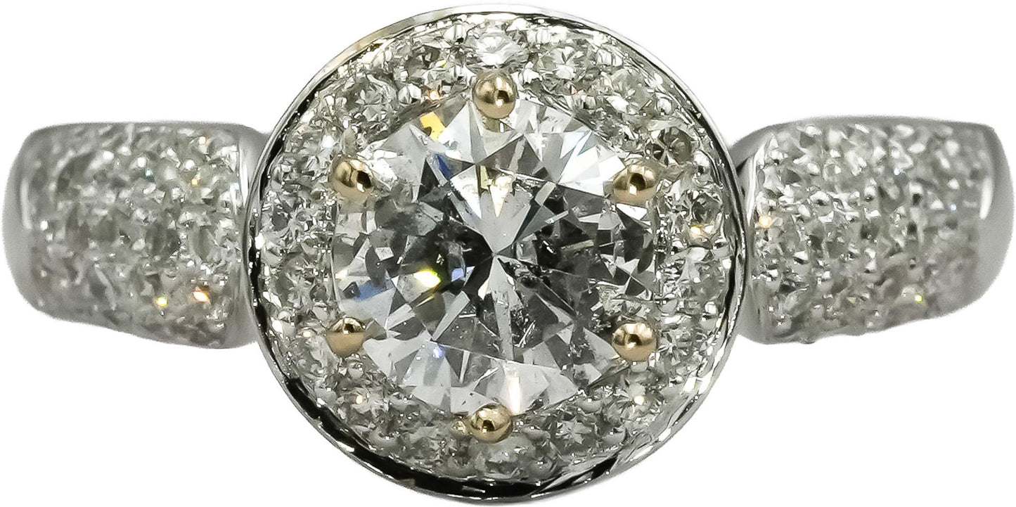 18k White Gold Round Diamond Engagement Ring 1.61CT w/ 0.90CT Center Size 6.75
