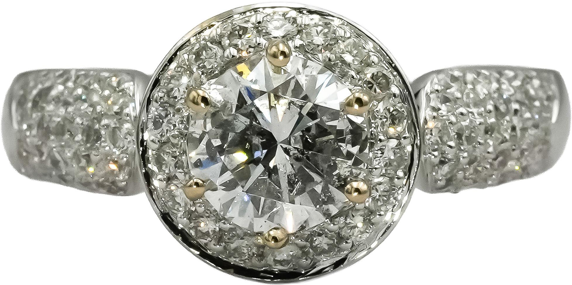 18k White Gold Round Diamond Engagement Ring 1.61CT w/ 0.90CT Center Size 6.75