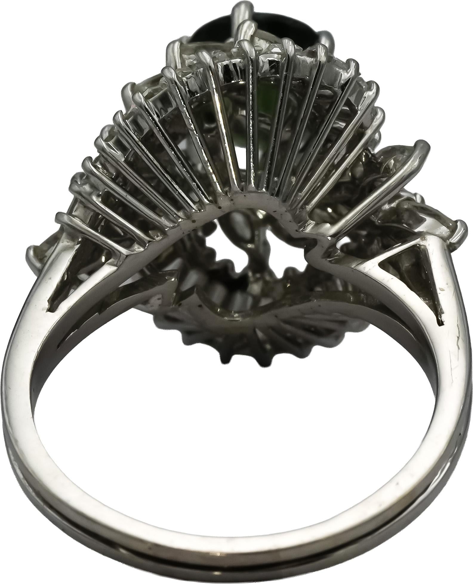 18k White Gold VS Diamond and Green Sapphire Cocktail Ring 3.0CT Size 7.5