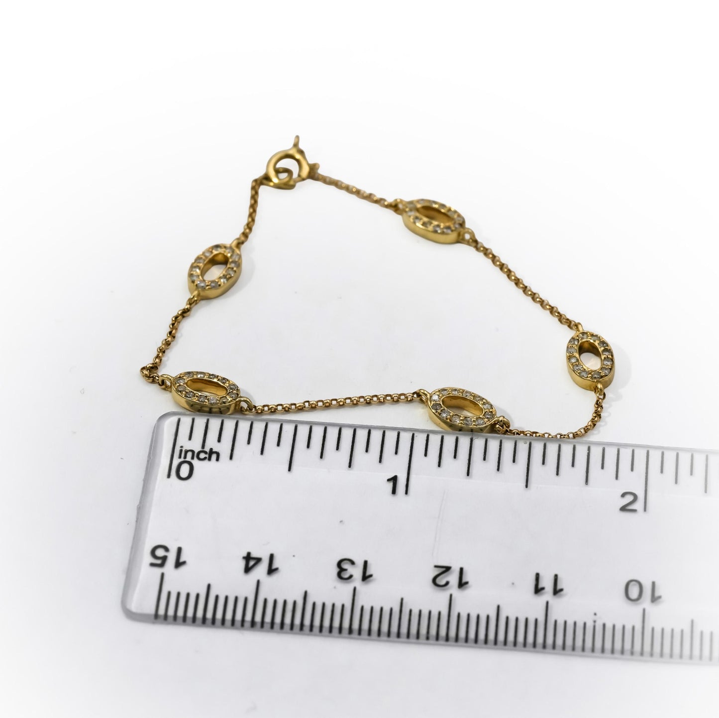 14k Yellow Gold Round Diamond Oval Link Bracelet 0.35CT
