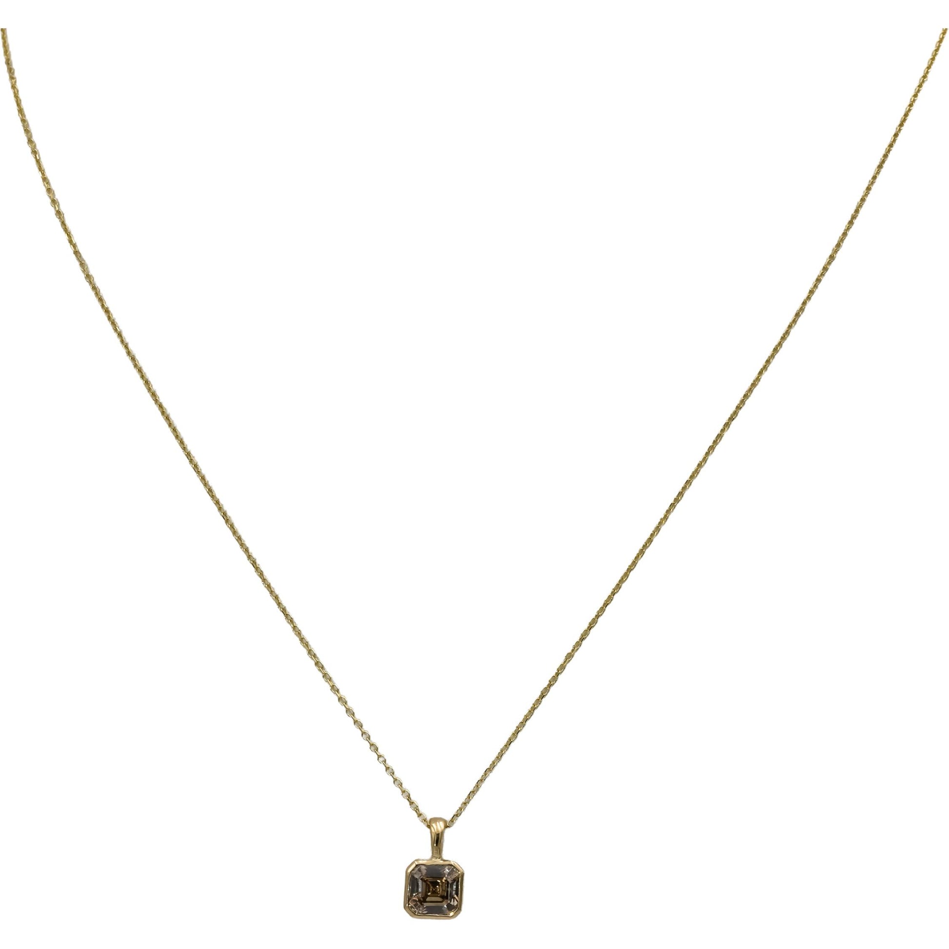 14k Yellow Gold Asscher Cut Bezel Set Diamond Solitaire Pendant Necklace 0.99CT