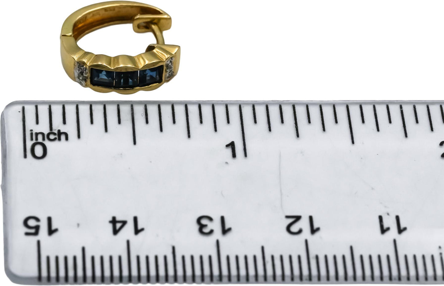 14k Yellow Gold Diamond and Sapphire Hoop Huggie Earrings 0.83CT