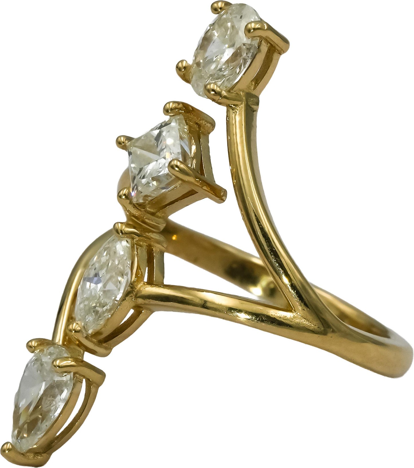 14k Yellow Gold Oval Princess Marquise Pear Diamond Ring 2.08CT Size 6.5