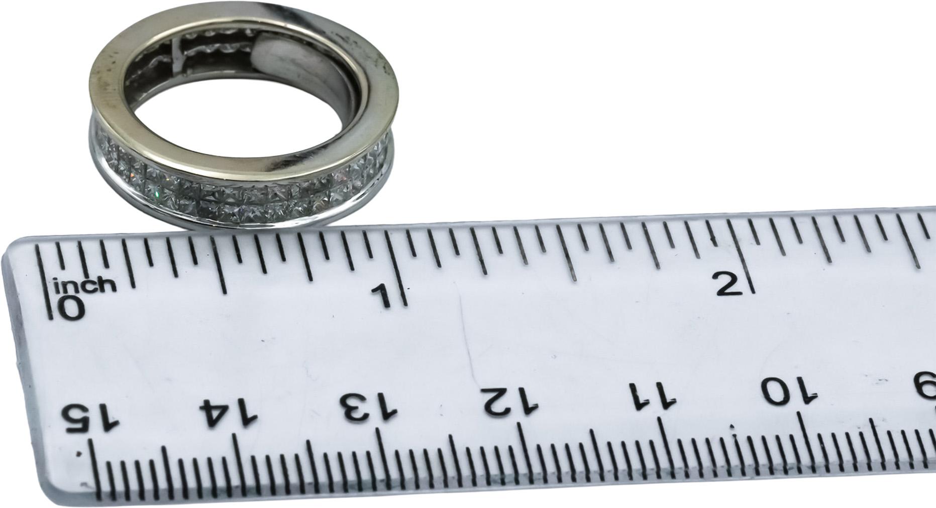 14k White Gold Princess Cut Diamond Two Row Eternity Band Ring 1.50CT Size 6.25