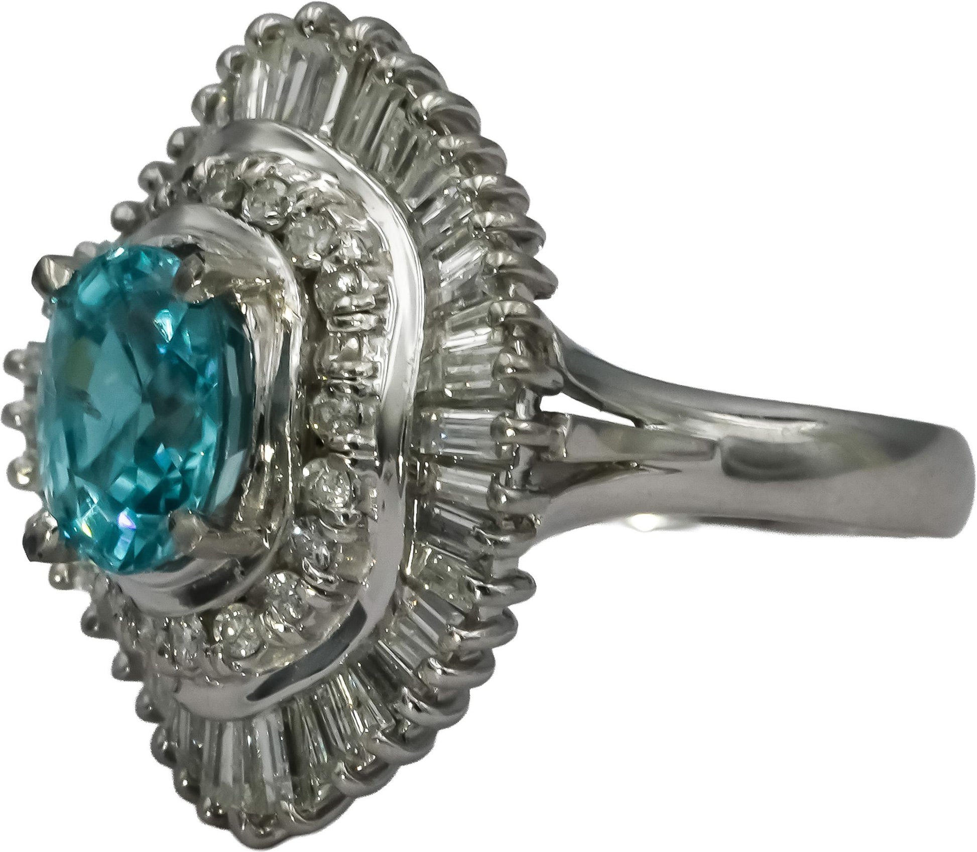 Platinum Round Baguette Diamond and Oval Zircon Cocktail Ring 4.43CT Size 6.75