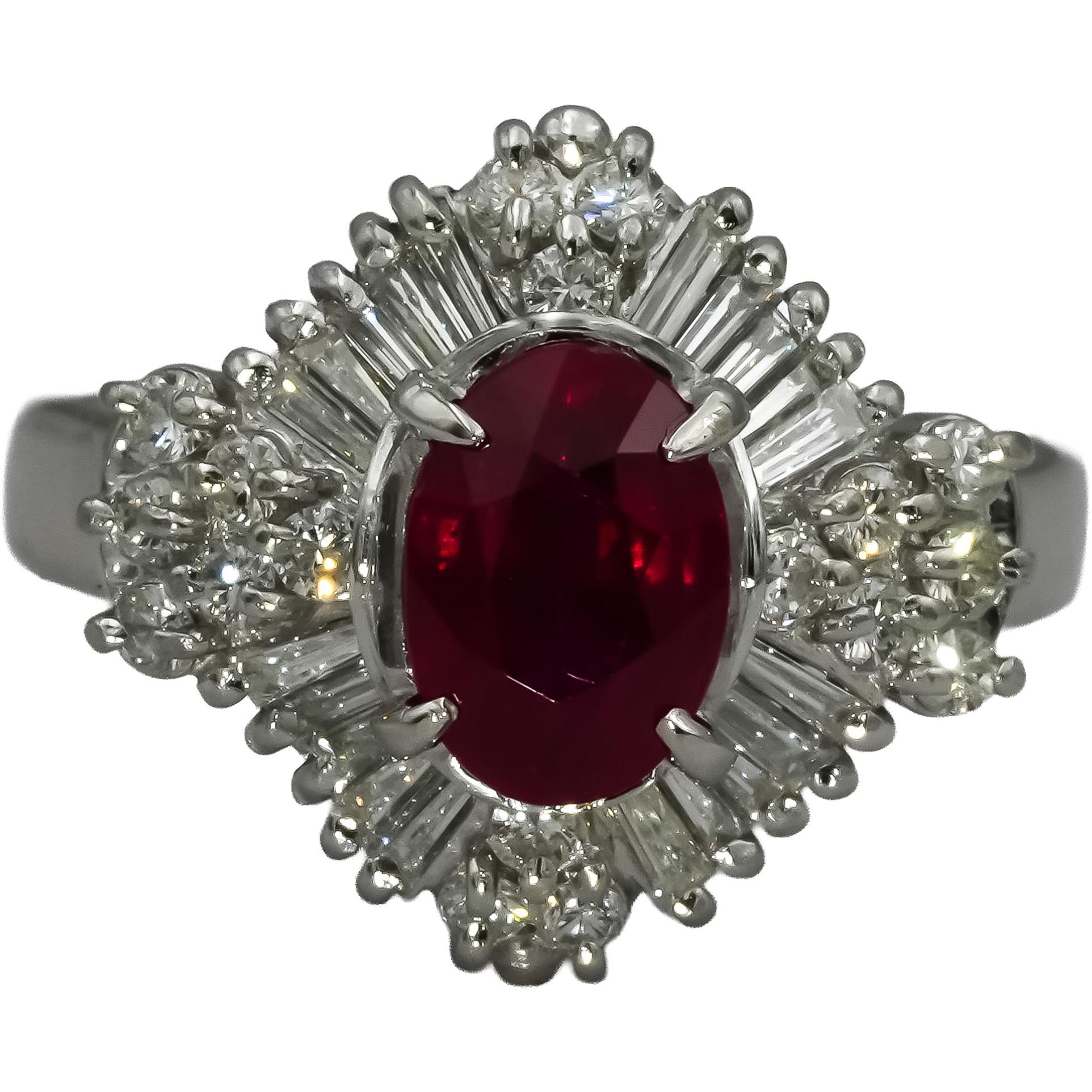 GIA Certified Platinum Ruby and VS Diamond Cocktail Ring 3.04CT Size 6.5