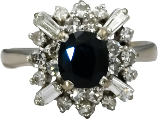 14k White Gold Diamond and Sapphire Cocktail Ring 1.50CT Size 4.5
