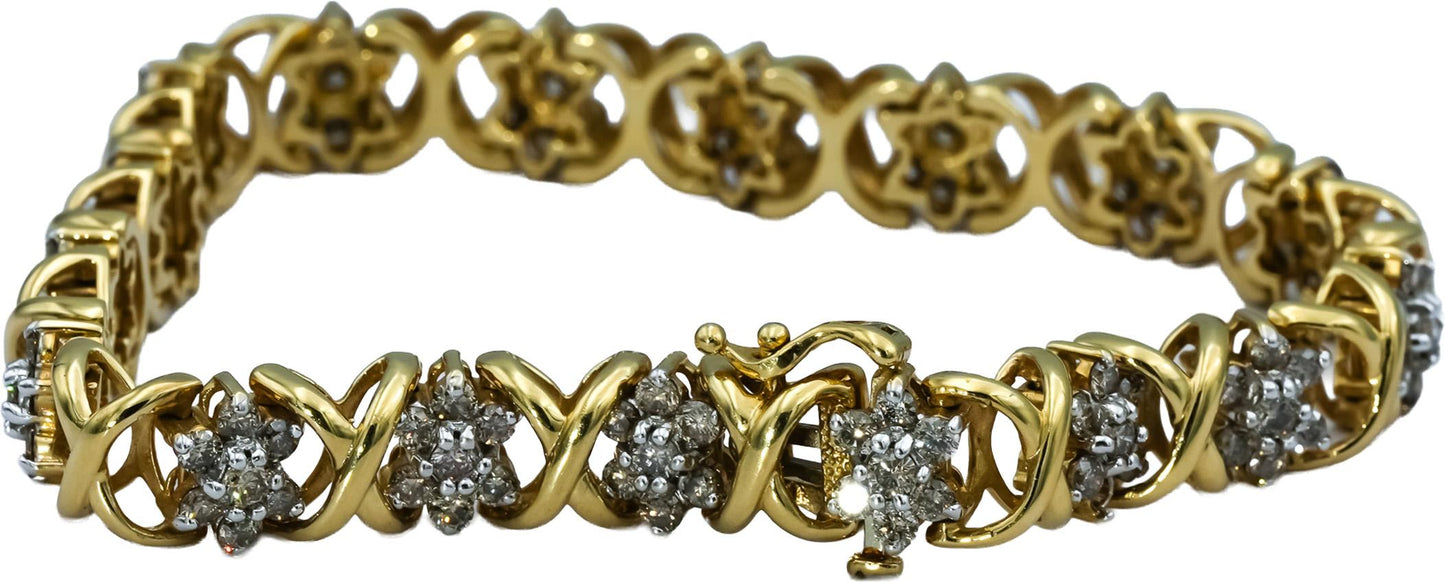 14k Yellow Gold Round Diamond Fancy Link Bracelet 4.0CT
