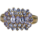 14k Yellow Gold Round and Marquise Cut Tanzanite Cluster Ring 2.06CT Size 8