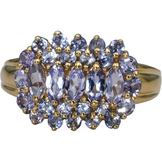 14k Yellow Gold Round and Marquise Cut Tanzanite Cluster Ring 2.06CT Size 8