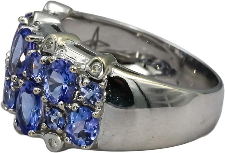 14k White Gold Oval and Round Tanzanite Ring 3.0CT Size 8 w/ Diamond Accents