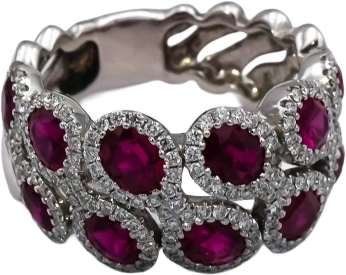 14k White Gold Round Diamond Oval Ruby Band Ring 4.71CT Size 7.5
