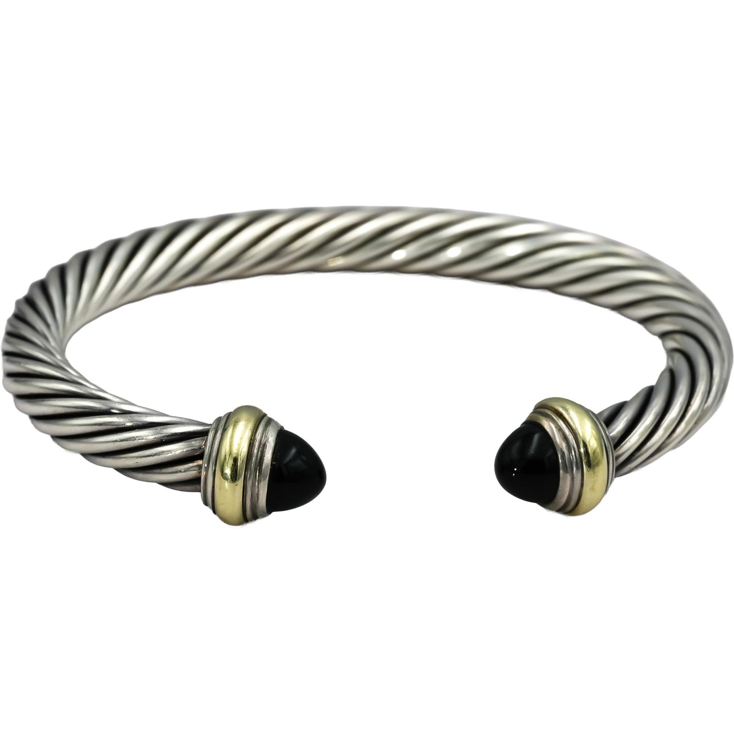 DAVID YURMAN Sterling Silver 14k Gold Classic Cable Bracelet w/ Onyx End Caps