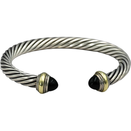 DAVID YURMAN Sterling Silver 14k Gold Classic Cable Bracelet w/ Onyx End Caps