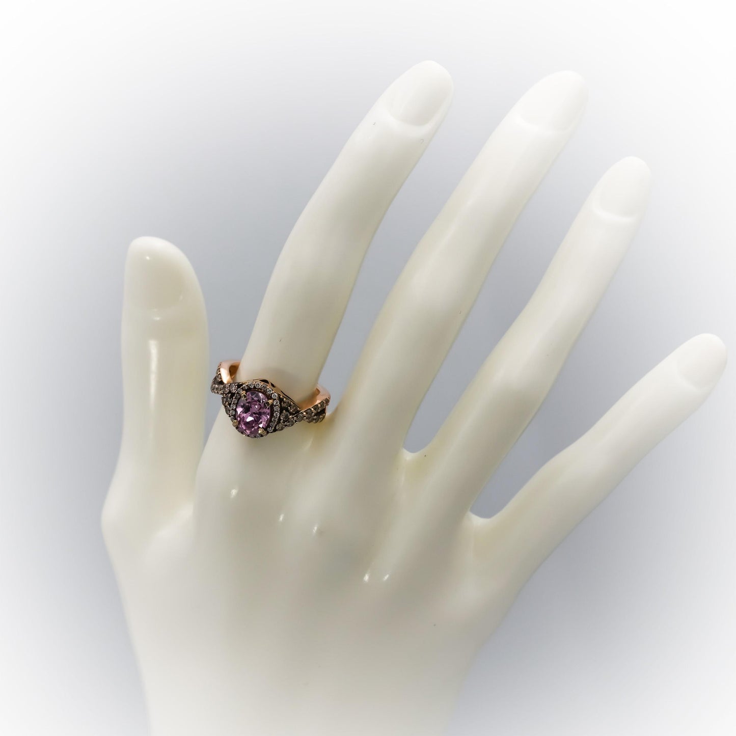 LE VIAN 18k Rose Gold Diamond and Pink Quartz Cocktail Ring 0.60CT Size 6.25