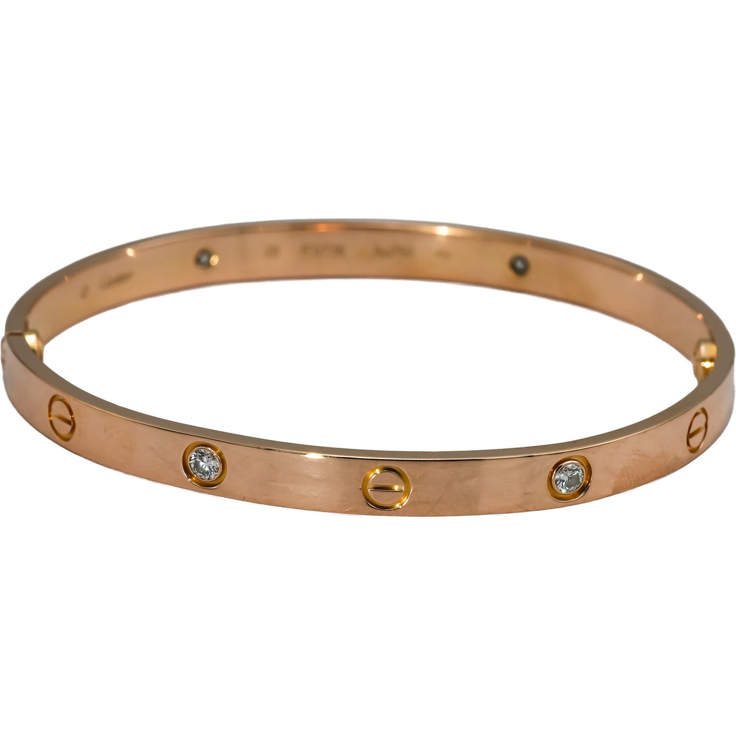 CARTIER 18k Gold Diamond Love Screw Motif Bangle Bracelet .42CT w/ Pouch Sz 20