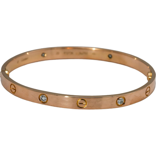 CARTIER 18k Gold Diamond Love Screw Motif Bangle Bracelet .42CT w/ Pouch Sz 20