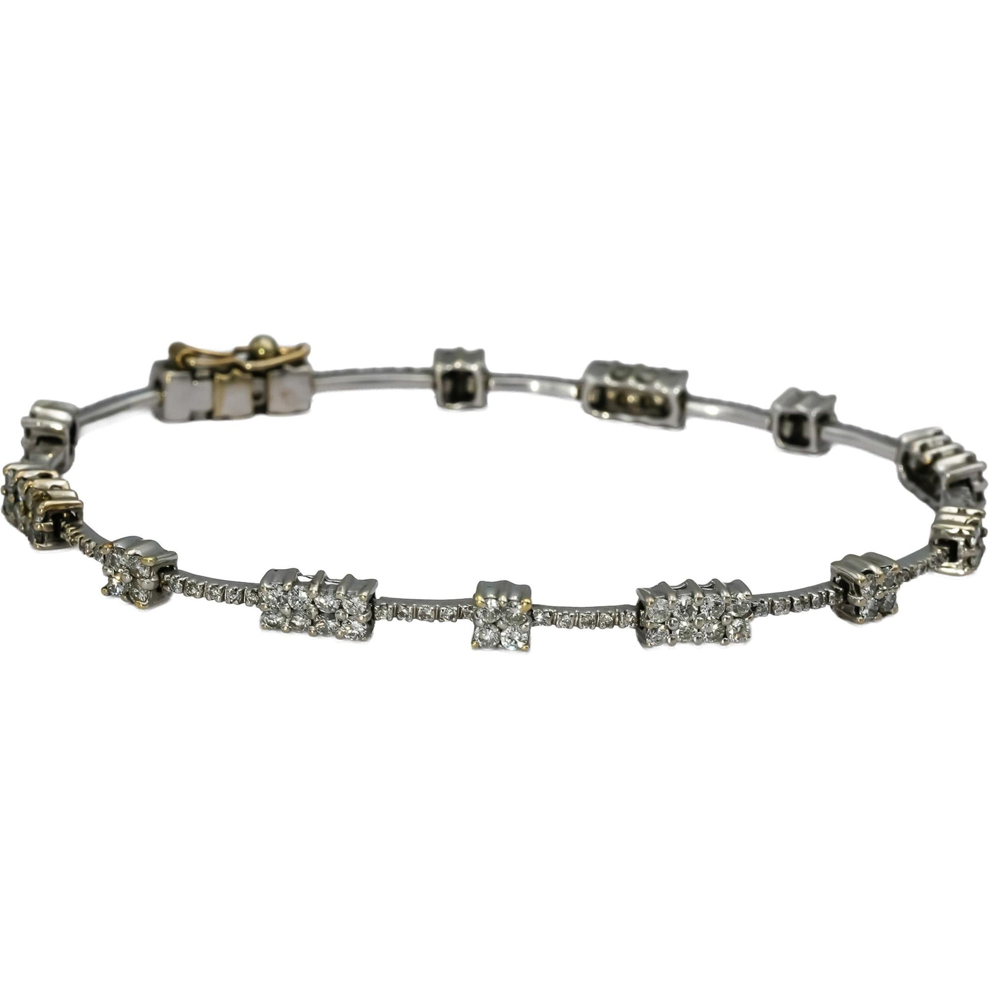 14k White Gold Round Diamond Fancy Link Bracelet 2.0CT