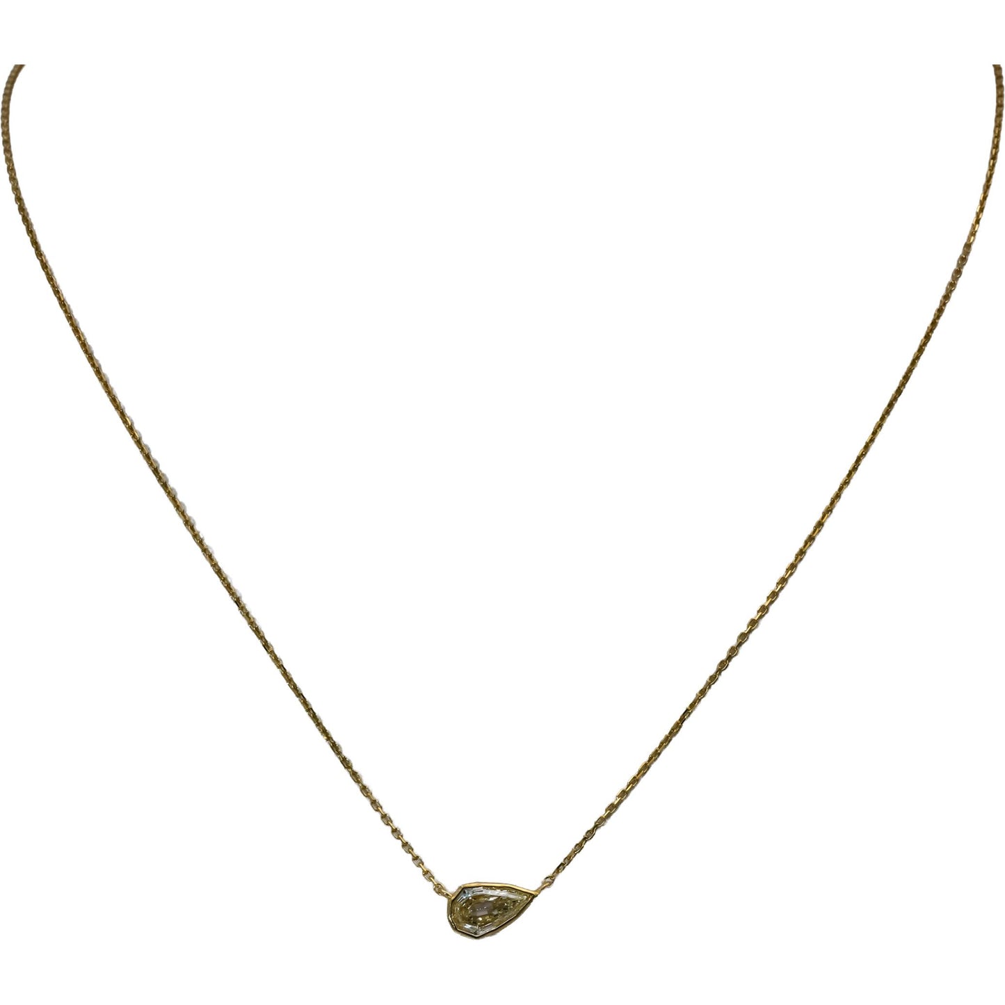 14k Yellow Gold Pear Step Cut Light Yellow Diamond Solitaire Pendant 0.99CT