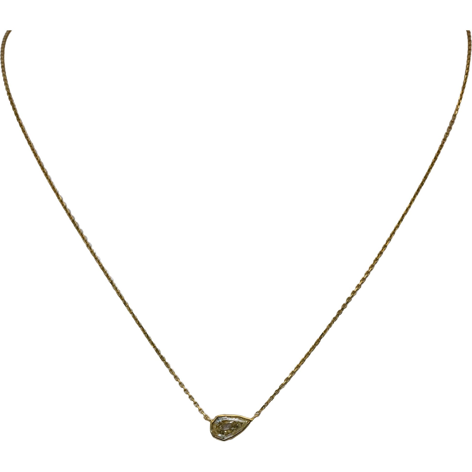 14k Yellow Gold Pear Step Cut Light Yellow Diamond Solitaire Pendant 0.99CT