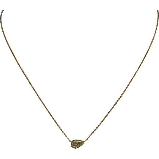 14k Yellow Gold Pear Step Cut Light Yellow Diamond Solitaire Pendant 0.99CT